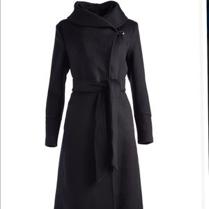 Cole haan black tie waist wool blend trench coat